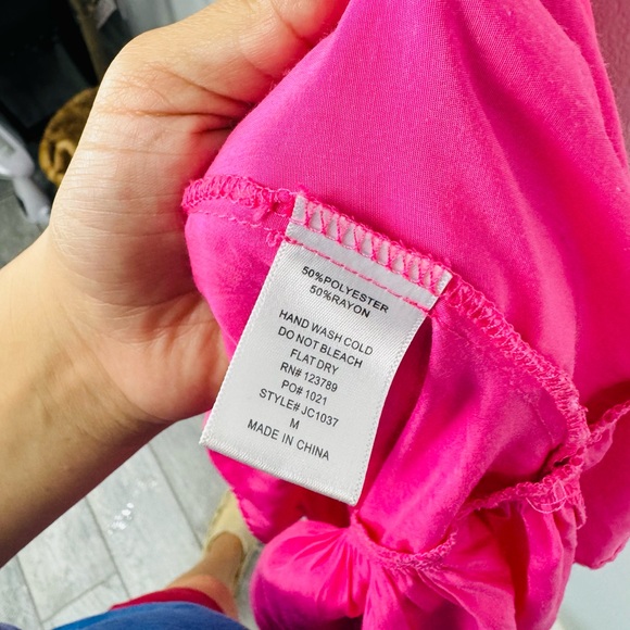 Jolie Bright Fuchsia Pink Scoop Neck Tassel Belt Tiered Midi Dress - Picture 6 of 11